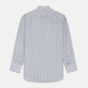 View 6 of product The Turnbull & Asser Navy Stripe Regular Fit Shirt features a T&A collar, square double cuffs, and thin vertical navy stripes on white.