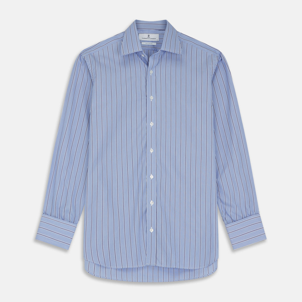 Blue Stripe Regular Fit Shirt With T&A Collar and Square Double Cuffs