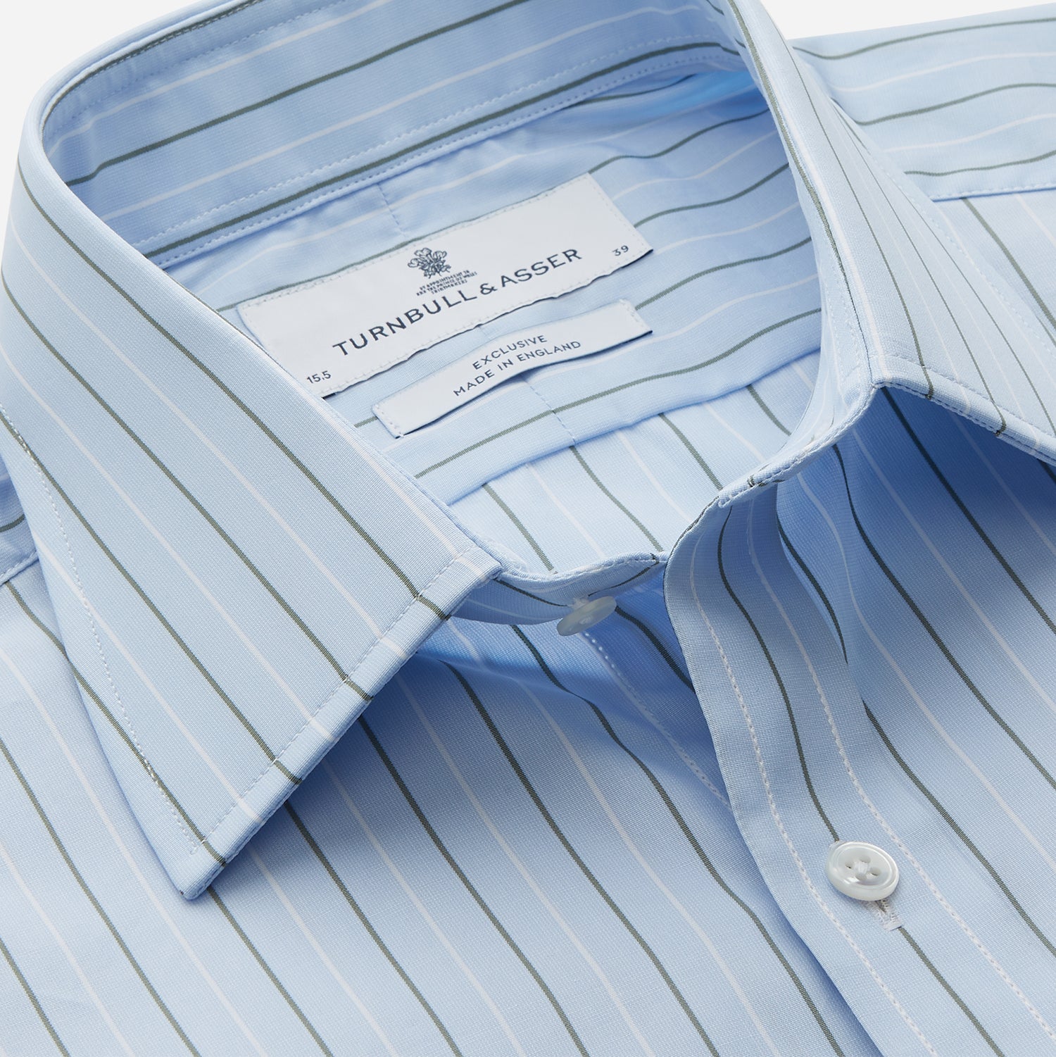 View 2 of product Green Stripe Regular Fit Shirt by Turnbull & Asser, featuring a T&A collar and double cuffs, displayed against a white background.