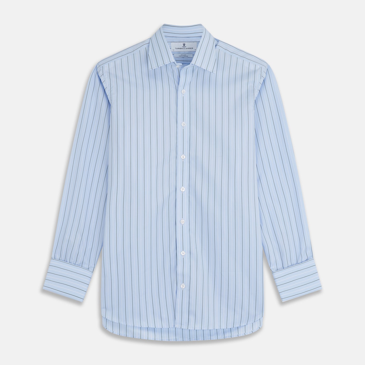 View 1 of product Green Stripe Regular Fit Shirt by Turnbull & Asser, featuring a T&A collar and double cuffs, displayed against a white background.