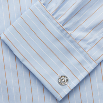 Beige Stripe Regular Fit Shirt with T&A Collar and Double Cuffs Image 2