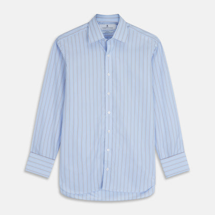 Beige Stripe Regular Fit Shirt with T&A Collar and Double Cuffs