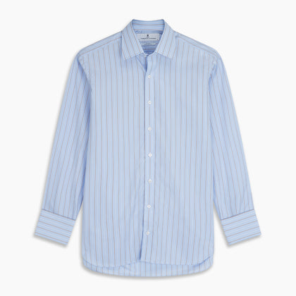 Beige Stripe Regular Fit Shirt with T&A Collar and Double Cuffs Image 5