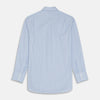 View 6 of product Turnbull & Asser’s Blue Stripe Shirt features thin vertical white stripes, a T&A collar, 3-button cuffs, white buttons, and a regular fit. Smart-casual style displayed flat on a white background.
