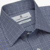 View 4 of product The Turnbull & Asser Navy Check Shirt, featuring a T&A collar and 3-button cuffs, is displayed on a white background.