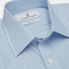 View 4 of product The Turnbull & Asser Pale Blue Check Shirt features a T&A collar, 3-button cuffs, and a subtle tonal check in royal cotton twill. It’s long-sleeved, regular fit, and shown flat on a white background.