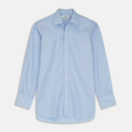 Pale Blue Check Shirt with T&A Collar and 3-Button Cuffs