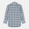 View 6 of product The Turnbull & Asser Blue Check Shirt features a T&A collar and 3-button cuffs, shown laid flat against a white background.