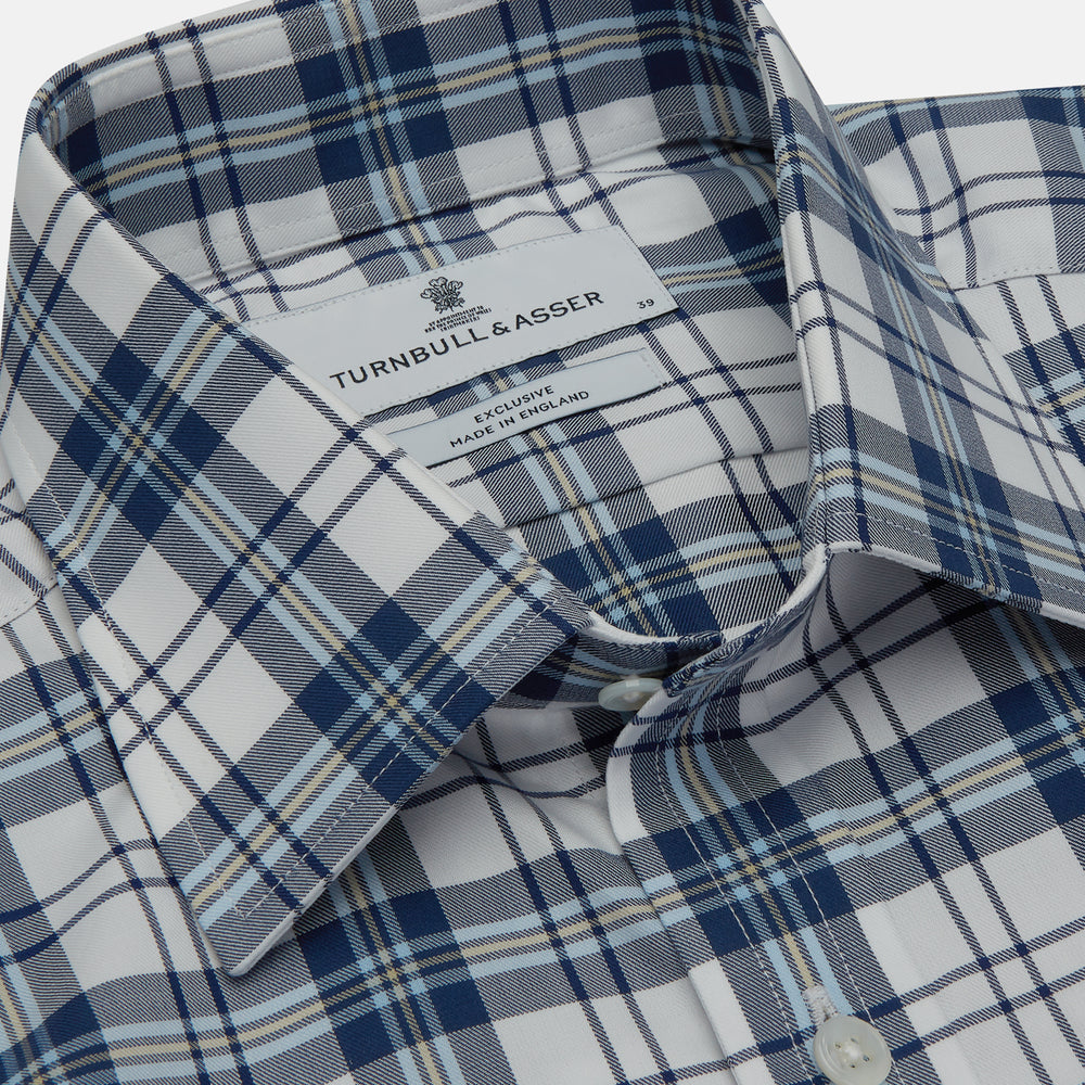Blue Check Shirt with T&A Collar and 3-Button Cuffs