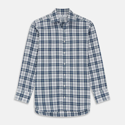 Blue Check Shirt with T&A Collar and 3-Button Cuffs