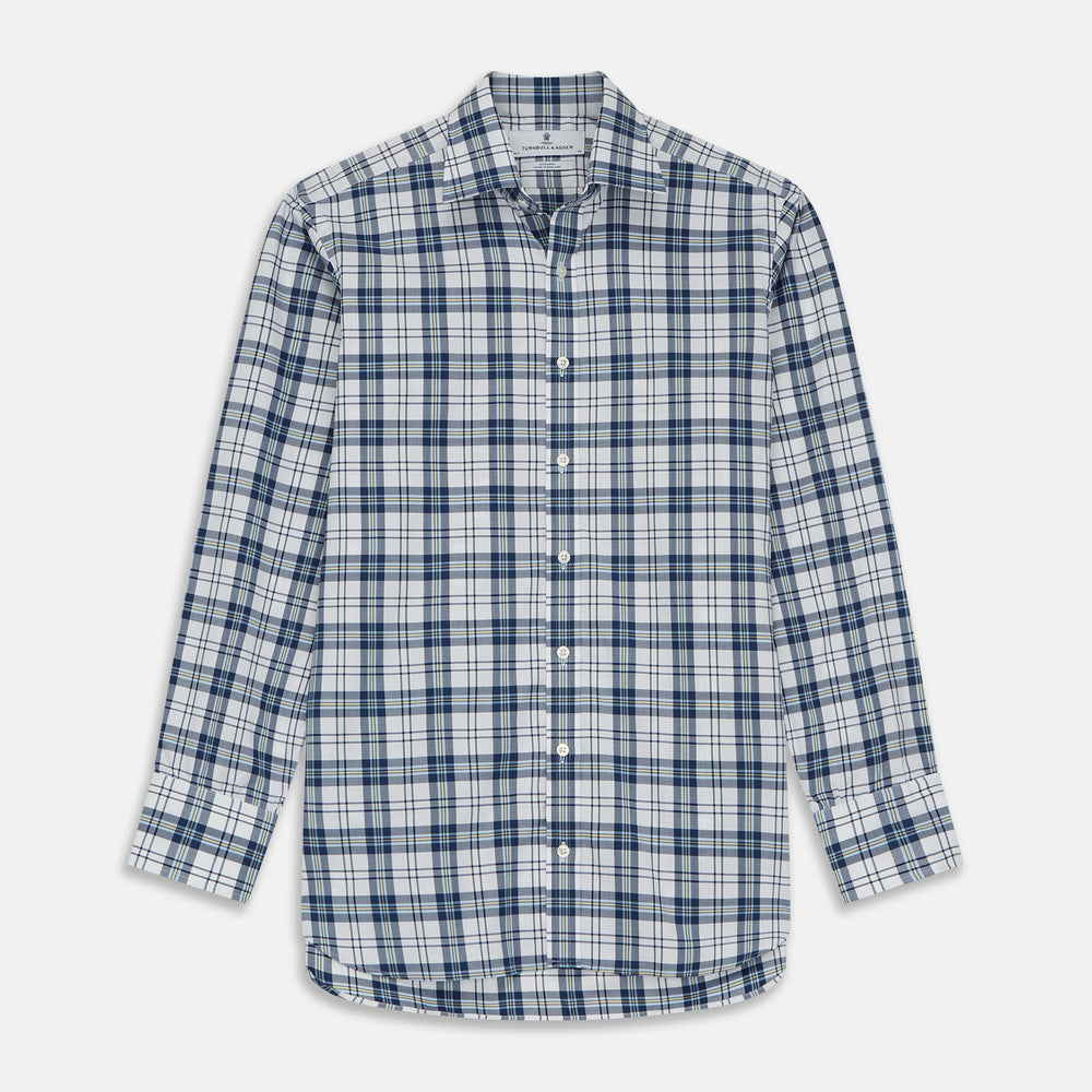 Blue Check Shirt with T&A Collar and 3-Button Cuffs