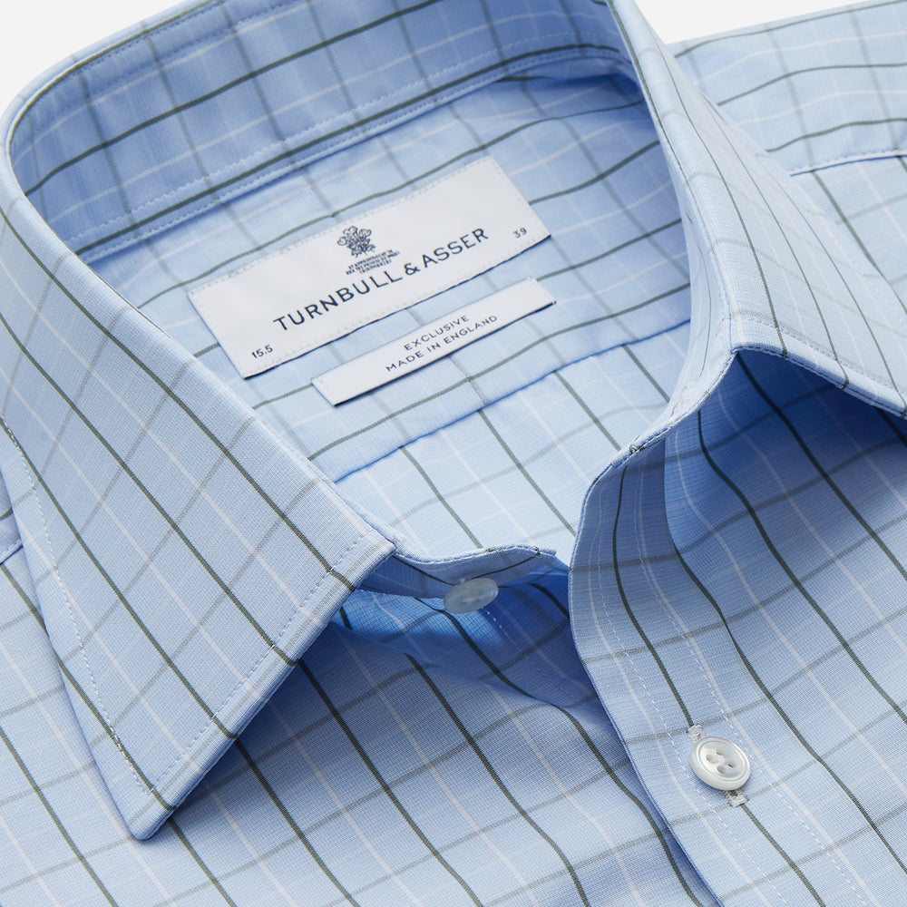 The Turnbull & Asser Green Graph Check Regular Fit Shirt features a T&A collar, 3-button cuffs, and a timeless grid check pattern for a classic look.