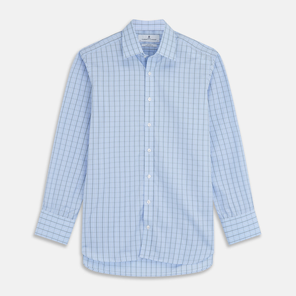 The Turnbull & Asser Green Graph Check Regular Fit Shirt features a T&A collar, 3-button cuffs, and a timeless grid check pattern for a classic look.