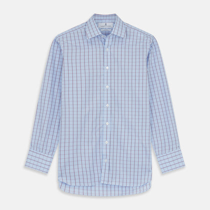 Burgundy Graph Check Regular Fit Shirt with T&A Collar and 3-Button Cuffs