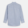 View 5 of product The Turnbull & Asser Tonal Blue Check Regular Fit Shirt with T&A collar and 3-button cuffs is displayed flat on a white background, highlighting its blue and white plaid pattern and long sleeves.