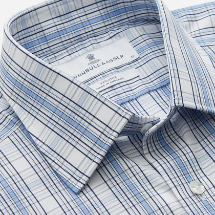 Tonal Blue Check Regular Fit Shirt with T&A Collar and 3-Button Cuffs