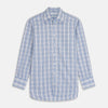 View 1 of product The Turnbull & Asser Tonal Blue Check Regular Fit Shirt with T&A collar and 3-button cuffs is displayed flat on a white background, highlighting its blue and white plaid pattern and long sleeves.
