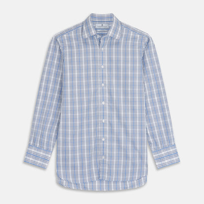 Tonal Blue Check Regular Fit Shirt with T&A Collar and 3-Button Cuffs