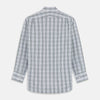 View 5 of product The Tonal Green Check Regular Fit Shirt by Turnbull & Asser features a T&A collar, 3-button cuffs, and a blue and white plaid pattern, crafted from Italian cotton poplin. Displayed on a white background.