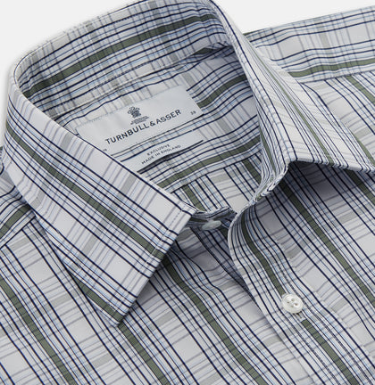 Tonal Green Check Regular Fit Shirt with T&A Collar and 3-Button Cuffs
