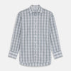 View 1 of product The Tonal Green Check Regular Fit Shirt by Turnbull & Asser features a T&A collar, 3-button cuffs, and a blue and white plaid pattern, crafted from Italian cotton poplin. Displayed on a white background.