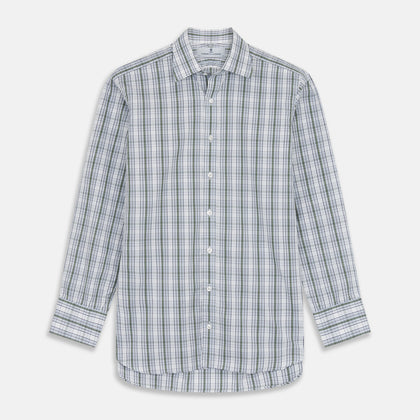 Tonal Green Check Regular Fit Shirt with T&A Collar and 3-Button Cuffs
