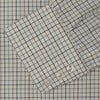 View 3 of product The Turnbull & Asser Blue Multi Check Cotton-Cashmere Shirt features a T&A collar, 3-button cuffs, and white buttons. Its smart-casual design showcases light blue, green, and beige checks on a white background.