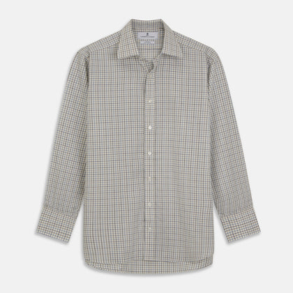 Blue Multi Check Cotton-Cashmere Shirt with T&A Collar and 3-Button Cuffs