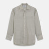 View 1 of product The Turnbull & Asser Green Multi Check Cotton-Cashmere Shirt features a T&A collar, 3-button cuffs, and a tonal green, beige, and blue check pattern. Shown flat against a white background.