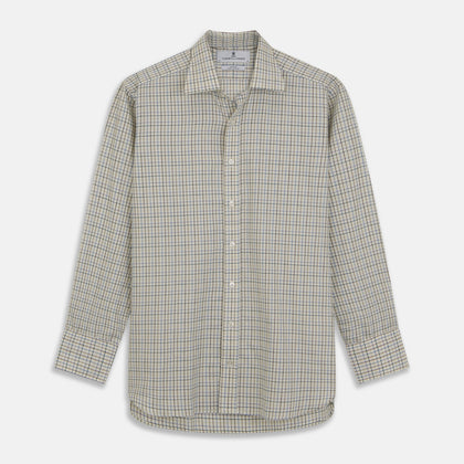 Green Multi Check Cotton-Cashmere Shirt with T&A Collar and 3-Button Cuffs