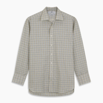 Green Multi Check Cotton-Cashmere Shirt with T&A Collar and 3-Button Cuffs Image 6