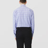 View 3 of product The Turnbull & Asser Blue Check Shirt features a T&A collar, 3-button cuffs, and a tonal blue check pattern in royal cotton twill. This long-sleeved, regular fit shirt is displayed on a white background.