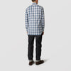 View 3 of product The Turnbull & Asser Blue Check Shirt features a T&A collar and 3-button cuffs, shown laid flat against a white background.