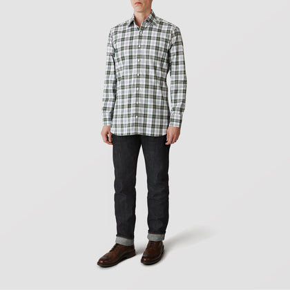 Green Check Shirt with T&A Collar and 3-Button Cuffs