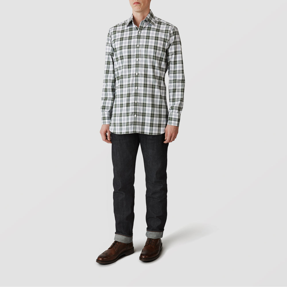 Green Check Shirt with T&A Collar and 3-Button Cuffs