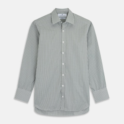 Green Gingham Check Regular Fit Shirt with T&A Collar and 3-Button Cuffs