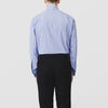 View 3 of product A neatly folded Turnbull & Asser Blue Stripe Regular Fit Shirt with T&A collar and square double cuffs, featuring long sleeves and thin white stripes on a light blue base, displayed on a plain white background.