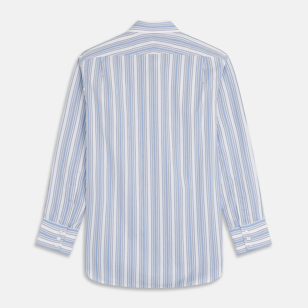 Blue Multi Stripe Regular Fit Shirt with T&A Collar & 3 Button Cuffs