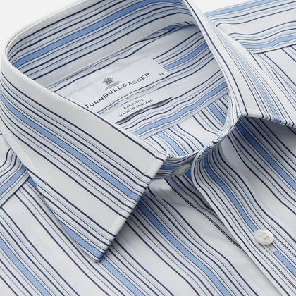 Blue Multi Stripe Regular Fit Shirt with T&A Collar & 3 Button Cuffs