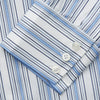 View 3 of product The Turnbull & Asser Blue Multi Stripe Regular Fit Shirt features a classic T&A collar, long sleeves, button-down front, and 3 button cuffs. Shown laid flat against a white background.