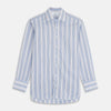 View 1 of product The Turnbull & Asser Blue Multi Stripe Regular Fit Shirt features a classic T&A collar, long sleeves, button-down front, and 3 button cuffs. Shown laid flat against a white background.