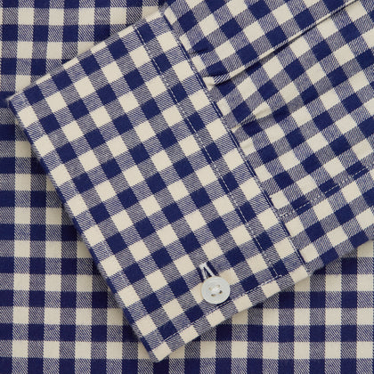 Blue Check Weekend Fit Shirt with Derby Collar and 1-Button Cuffs Image 4