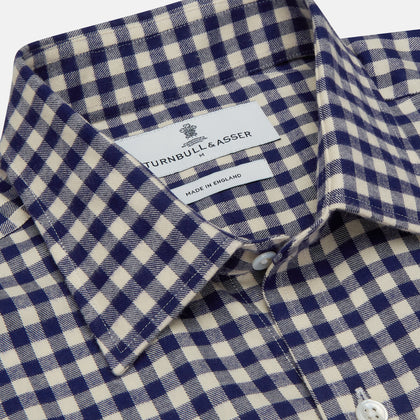 Blue Check Weekend Fit Shirt with Derby Collar and 1-Button Cuffs Image 3