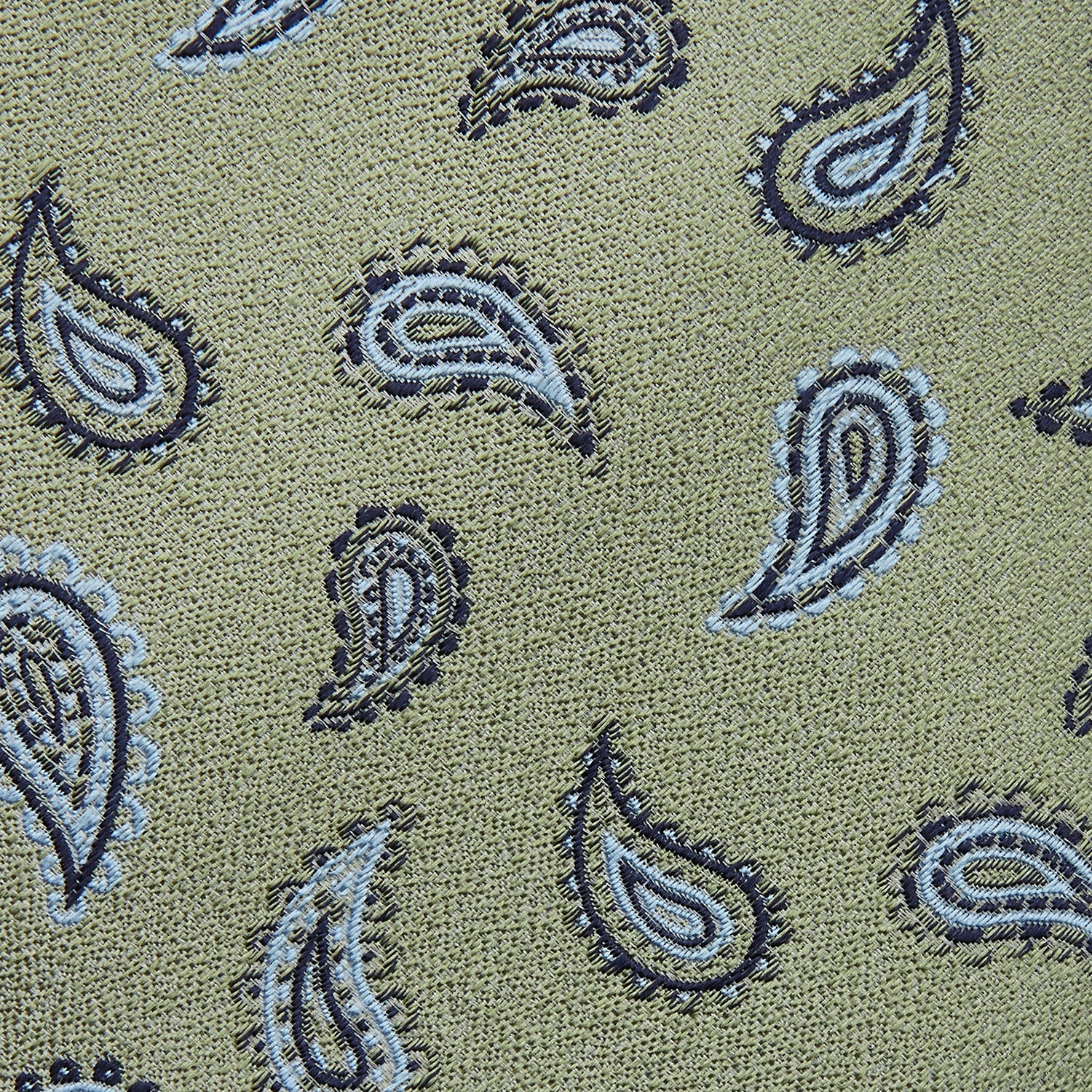 View 3 of product The Green Renoir Paisley Tie by Turnbull & Asser is a pistachio green jacquard tie with blue and black paisley motifs on a light background.