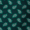 View 3 of product The Turnbull & Asser Green Abstract Paisley Silk Tie features a repeating light green paisley pattern on dark green silk, shown rolled up against a white background—a refined men’s accessory for making a statement.