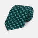 The Turnbull & Asser Green Abstract Paisley Silk Tie features a repeating light green paisley pattern on dark green silk, shown rolled up against a white background—a refined men’s accessory for making a statement.