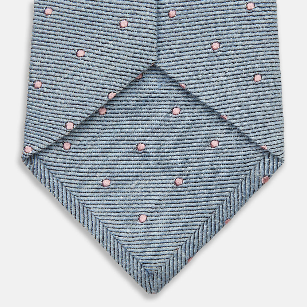 Pale Blue Pink Spot Silk Tie
