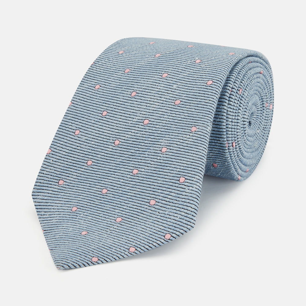 Pale Blue Pink Spot Silk Tie
