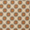 View 3 of product A cream floral geometric tie by Turnbull & Asser, rolled with the pointed end forward, is displayed on a white background.