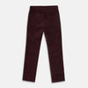 View 3 of product Plum Cord Mylo Trousers by Turnbull & Asser, featuring a classic five-pocket design, are shown laid flat on a white background.